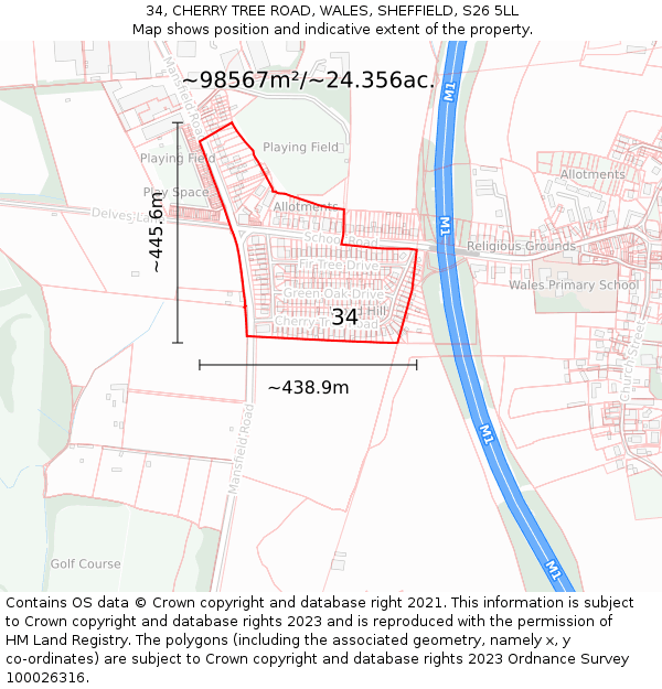 34, CHERRY TREE ROAD, WALES, SHEFFIELD, S26 5LL: Plot and title map