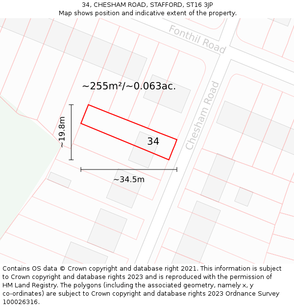 34, CHESHAM ROAD, STAFFORD, ST16 3JP: Plot and title map