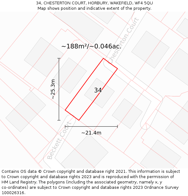 34, CHESTERTON COURT, HORBURY, WAKEFIELD, WF4 5QU: Plot and title map
