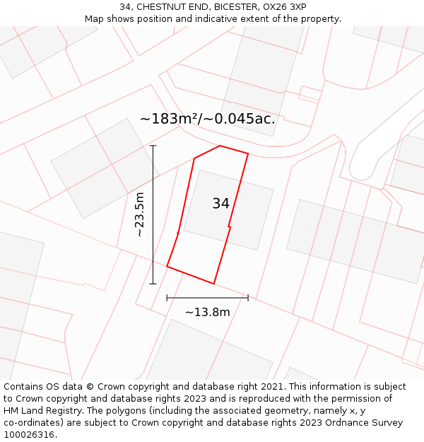34, CHESTNUT END, BICESTER, OX26 3XP: Plot and title map