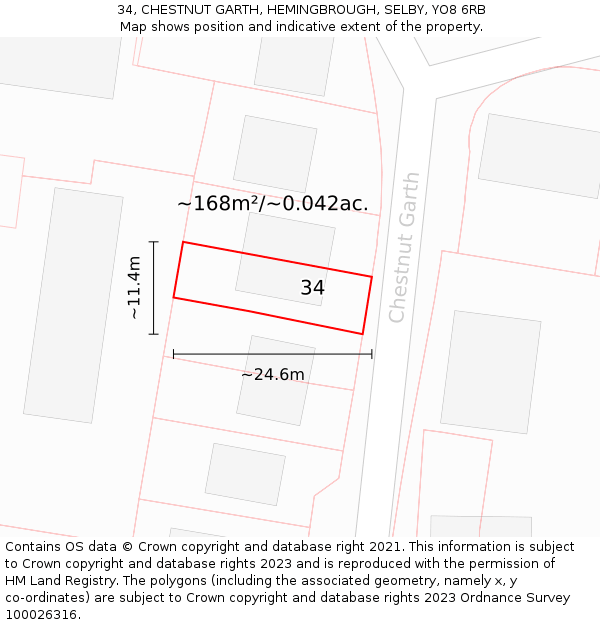 34, CHESTNUT GARTH, HEMINGBROUGH, SELBY, YO8 6RB: Plot and title map