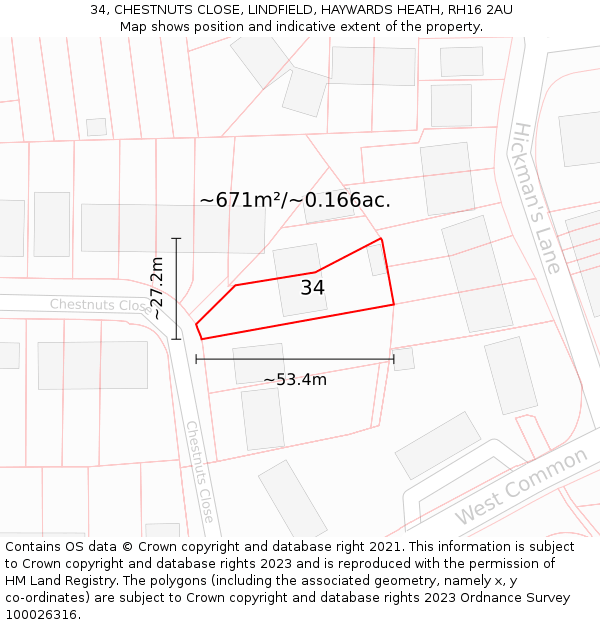 34, CHESTNUTS CLOSE, LINDFIELD, HAYWARDS HEATH, RH16 2AU: Plot and title map