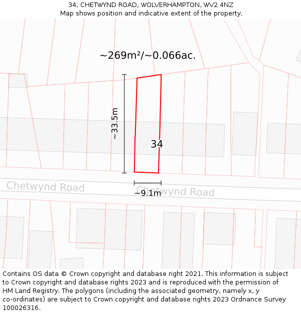 34, CHETWYND ROAD, WOLVERHAMPTON, WV2 4NZ: Plot and title map
