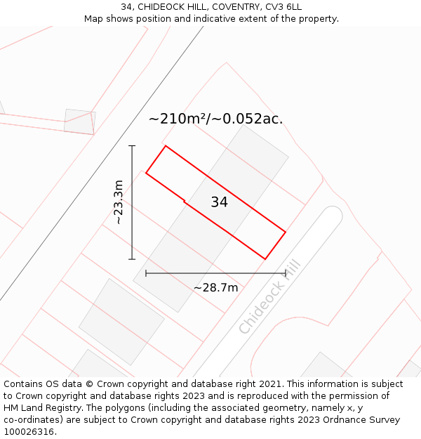 34, CHIDEOCK HILL, COVENTRY, CV3 6LL: Plot and title map