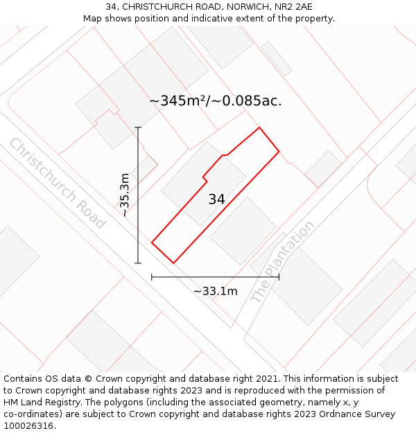 34, CHRISTCHURCH ROAD, NORWICH, NR2 2AE: Plot and title map