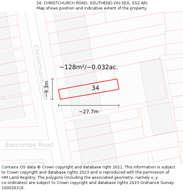 34, CHRISTCHURCH ROAD, SOUTHEND-ON-SEA, SS2 4JN: Plot and title map