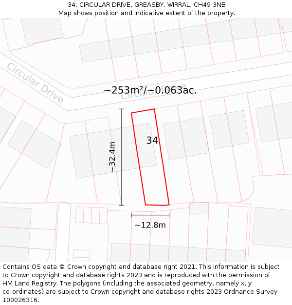 34, CIRCULAR DRIVE, GREASBY, WIRRAL, CH49 3NB: Plot and title map