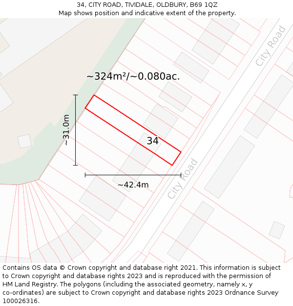 34, CITY ROAD, TIVIDALE, OLDBURY, B69 1QZ: Plot and title map