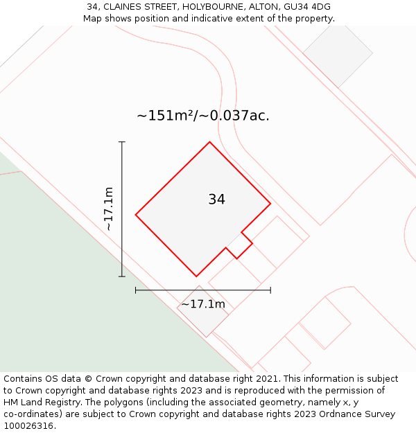 34, CLAINES STREET, HOLYBOURNE, ALTON, GU34 4DG: Plot and title map