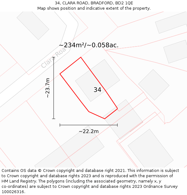 34, CLARA ROAD, BRADFORD, BD2 1QE: Plot and title map