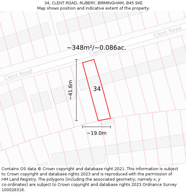 34, CLENT ROAD, RUBERY, BIRMINGHAM, B45 9XE: Plot and title map