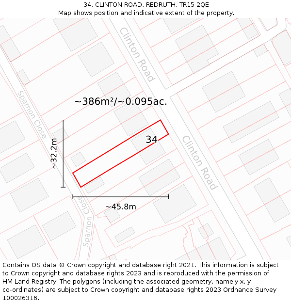 34, CLINTON ROAD, REDRUTH, TR15 2QE: Plot and title map