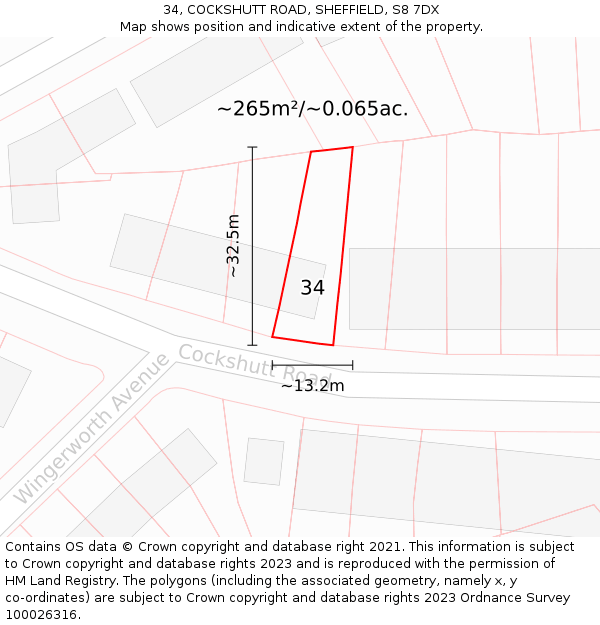 34, COCKSHUTT ROAD, SHEFFIELD, S8 7DX: Plot and title map