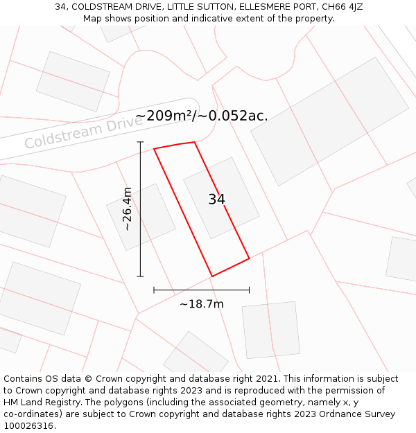 34, COLDSTREAM DRIVE, LITTLE SUTTON, ELLESMERE PORT, CH66 4JZ: Plot and title map