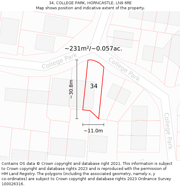 34, COLLEGE PARK, HORNCASTLE, LN9 6RE: Plot and title map