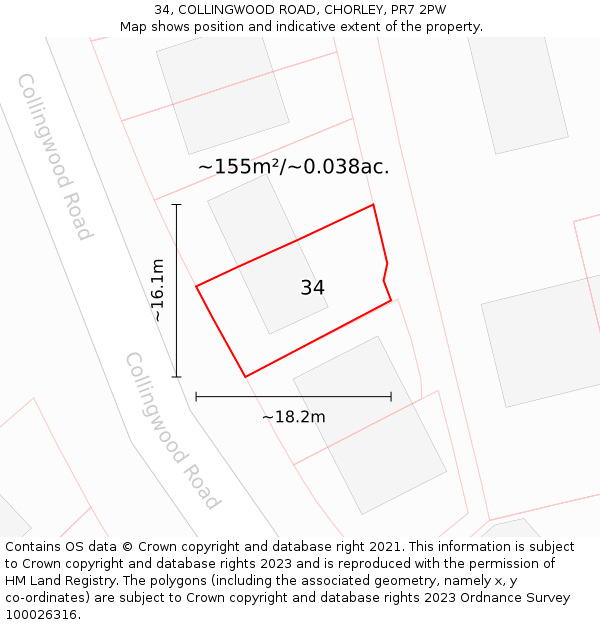 34, COLLINGWOOD ROAD, CHORLEY, PR7 2PW: Plot and title map