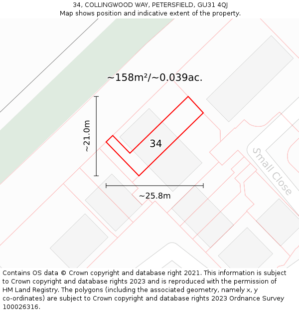 34, COLLINGWOOD WAY, PETERSFIELD, GU31 4QJ: Plot and title map