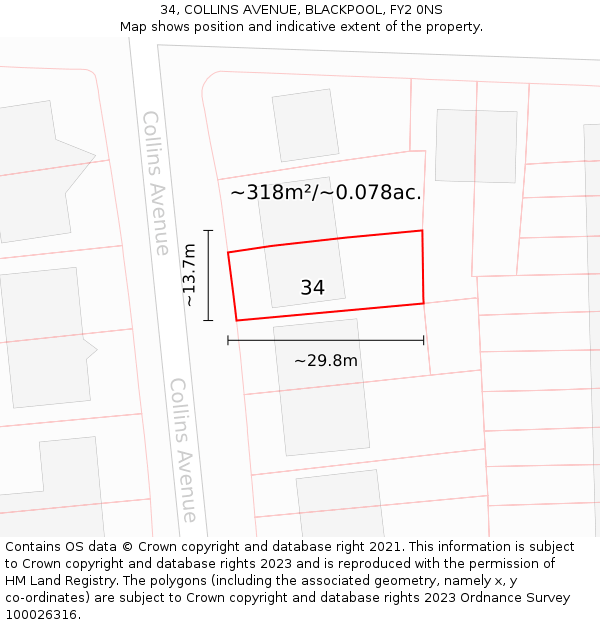 34, COLLINS AVENUE, BLACKPOOL, FY2 0NS: Plot and title map