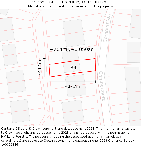 34, COMBERMERE, THORNBURY, BRISTOL, BS35 2ET: Plot and title map
