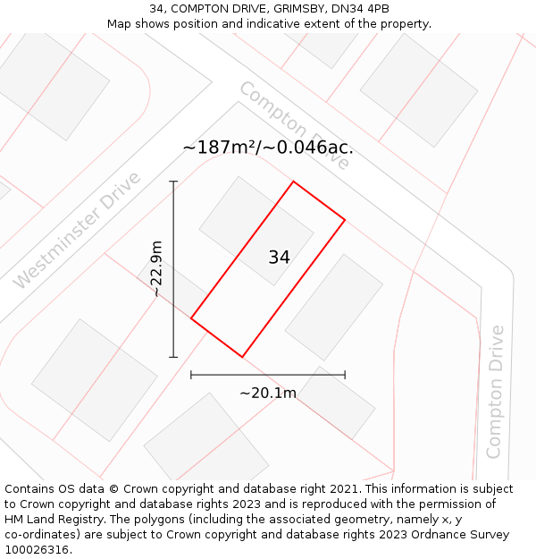 34, COMPTON DRIVE, GRIMSBY, DN34 4PB: Plot and title map