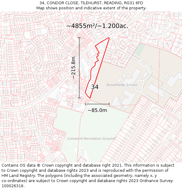 34, CONDOR CLOSE, TILEHURST, READING, RG31 6FD: Plot and title map