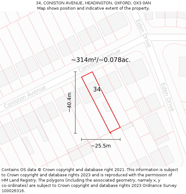 34, CONISTON AVENUE, HEADINGTON, OXFORD, OX3 0AN: Plot and title map