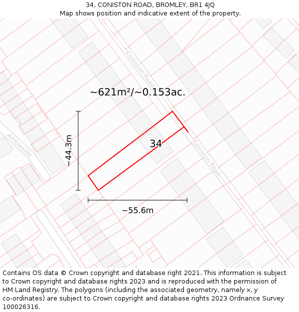 34, CONISTON ROAD, BROMLEY, BR1 4JQ: Plot and title map
