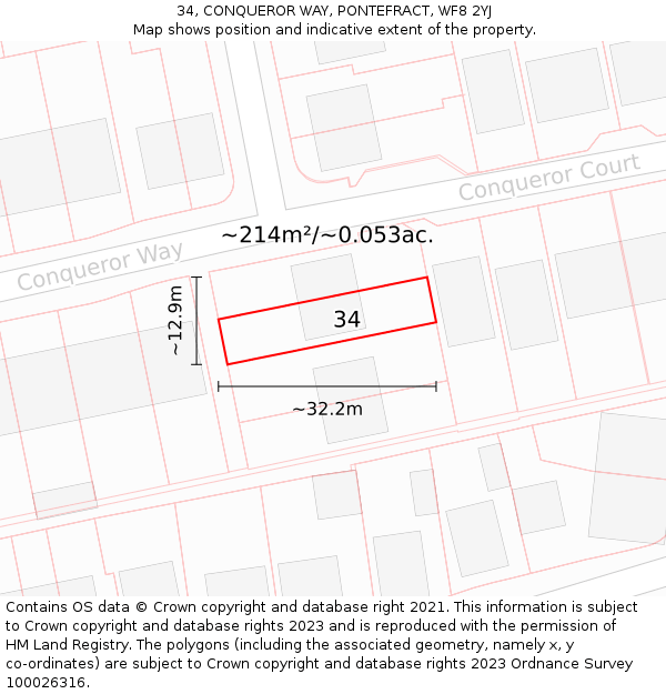 34, CONQUEROR WAY, PONTEFRACT, WF8 2YJ: Plot and title map