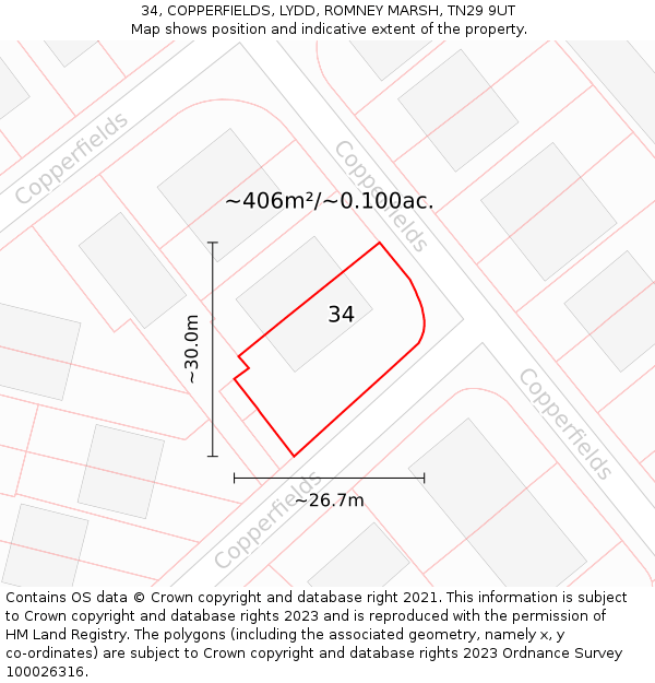 34, COPPERFIELDS, LYDD, ROMNEY MARSH, TN29 9UT: Plot and title map