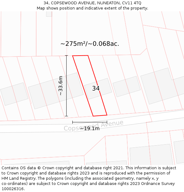 34, COPSEWOOD AVENUE, NUNEATON, CV11 4TQ: Plot and title map