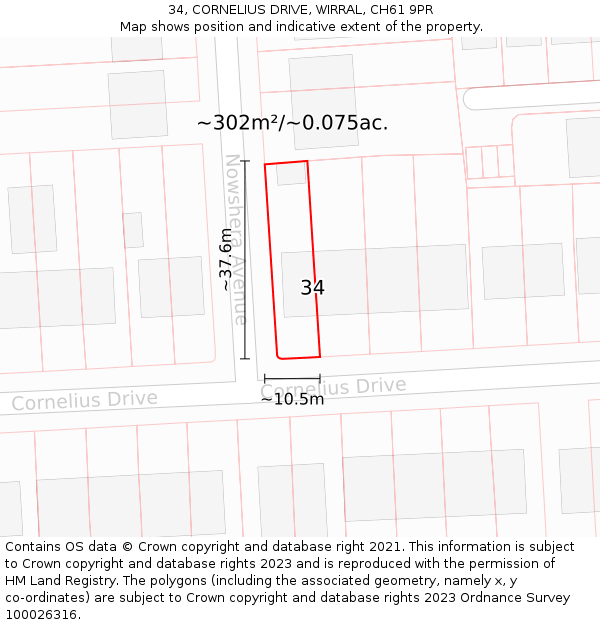 34, CORNELIUS DRIVE, WIRRAL, CH61 9PR: Plot and title map