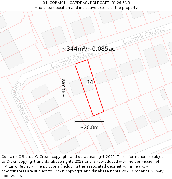 34, CORNMILL GARDENS, POLEGATE, BN26 5NR: Plot and title map