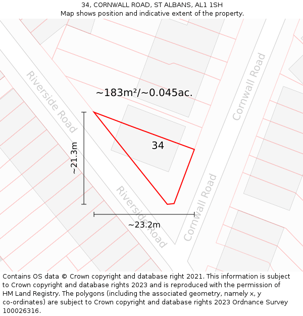 34, CORNWALL ROAD, ST ALBANS, AL1 1SH: Plot and title map