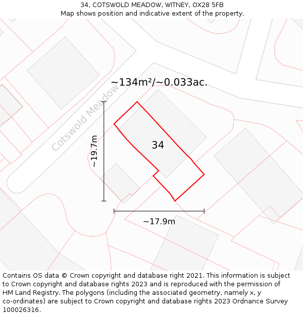 34, COTSWOLD MEADOW, WITNEY, OX28 5FB: Plot and title map