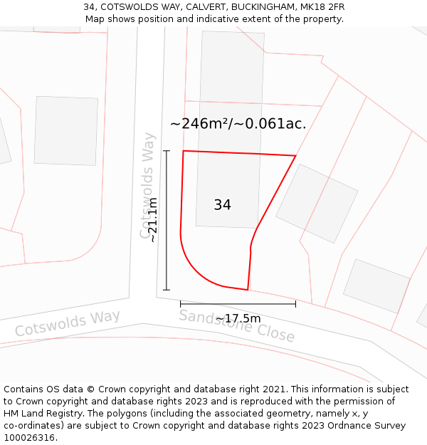 34, COTSWOLDS WAY, CALVERT, BUCKINGHAM, MK18 2FR: Plot and title map