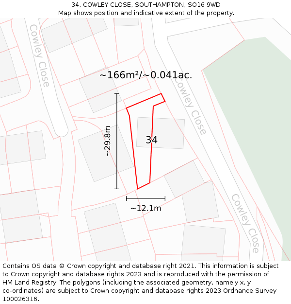 34, COWLEY CLOSE, SOUTHAMPTON, SO16 9WD: Plot and title map