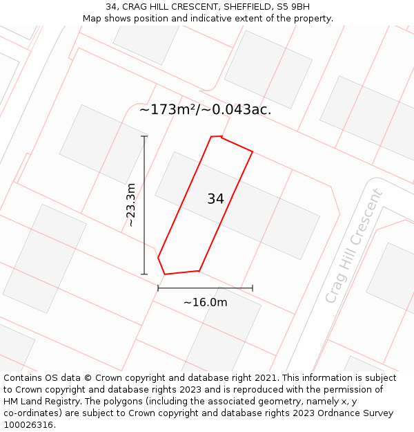 34, CRAG HILL CRESCENT, SHEFFIELD, S5 9BH: Plot and title map