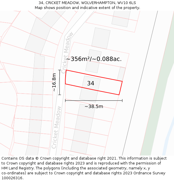34, CRICKET MEADOW, WOLVERHAMPTON, WV10 6LS: Plot and title map
