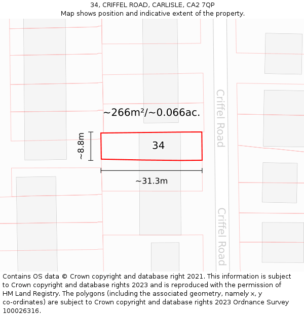 34, CRIFFEL ROAD, CARLISLE, CA2 7QP: Plot and title map