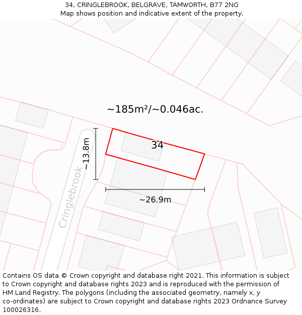 34, CRINGLEBROOK, BELGRAVE, TAMWORTH, B77 2NG: Plot and title map