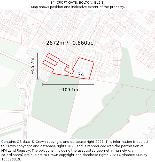 34, CROFT GATE, BOLTON, BL2 3JJ: Plot and title map