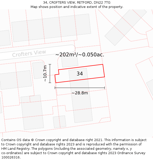 34, CROFTERS VIEW, RETFORD, DN22 7TG: Plot and title map