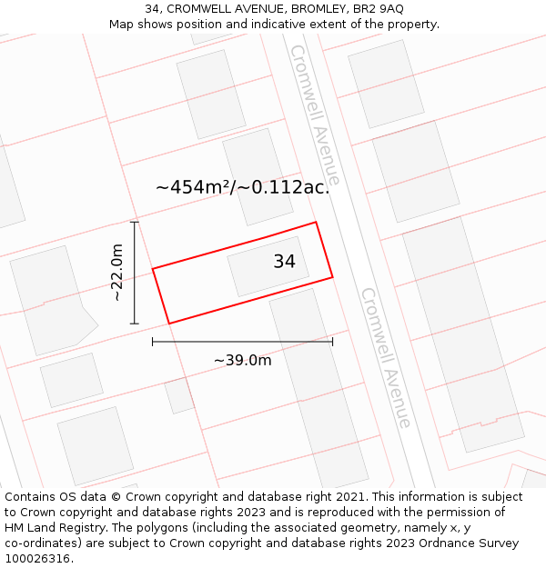 34, CROMWELL AVENUE, BROMLEY, BR2 9AQ: Plot and title map