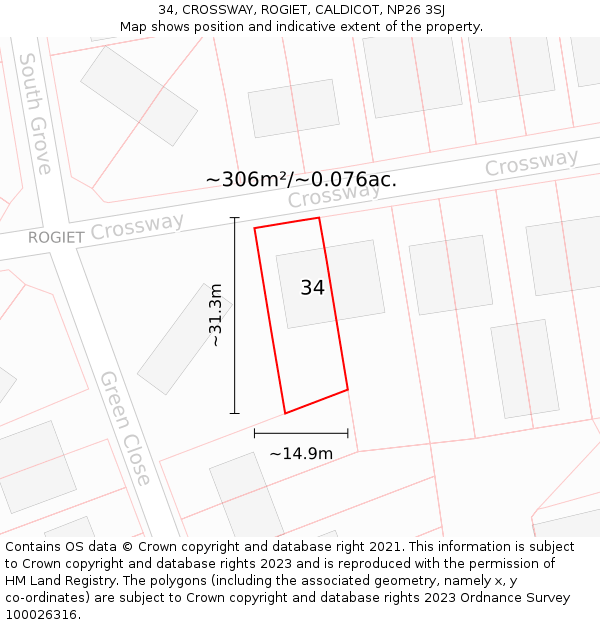 34, CROSSWAY, ROGIET, CALDICOT, NP26 3SJ: Plot and title map