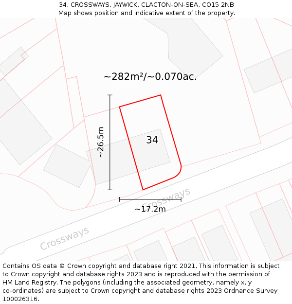34, CROSSWAYS, JAYWICK, CLACTON-ON-SEA, CO15 2NB: Plot and title map