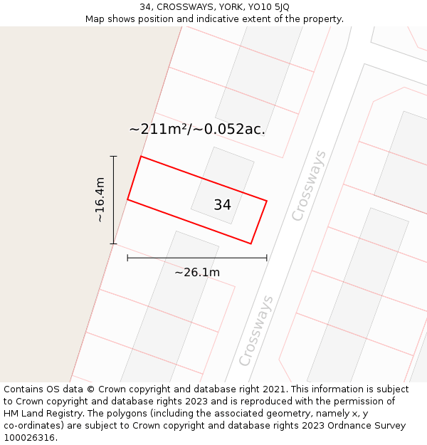 34, CROSSWAYS, YORK, YO10 5JQ: Plot and title map
