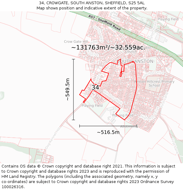 34, CROWGATE, SOUTH ANSTON, SHEFFIELD, S25 5AL: Plot and title map