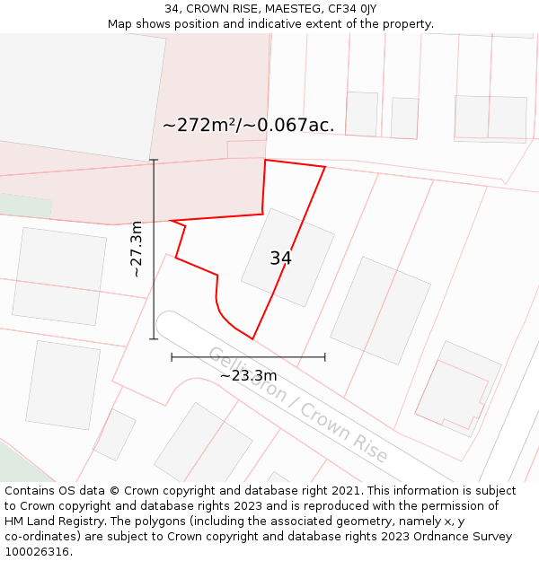 34, CROWN RISE, MAESTEG, CF34 0JY: Plot and title map