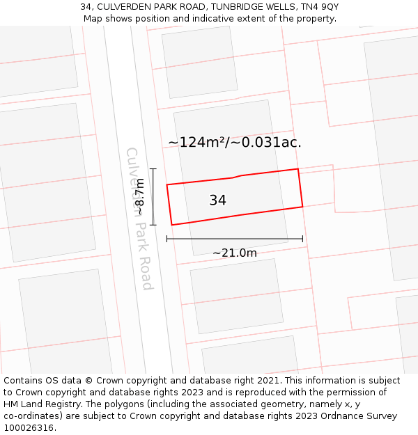 34, CULVERDEN PARK ROAD, TUNBRIDGE WELLS, TN4 9QY: Plot and title map