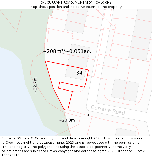 34, CURRANE ROAD, NUNEATON, CV10 0HY: Plot and title map